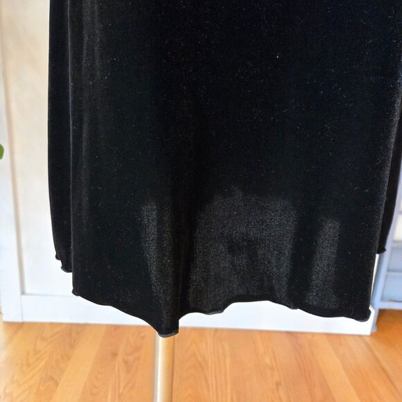 Vtg Max Studio Black Stretch Velvet Babydoll Whimsigoth Dress Size L Bell Sleeve - Picture 7 of 15